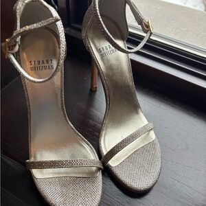 Stuart Weitzman Metallic Gold Ankle-Strap Stiletto Sandals